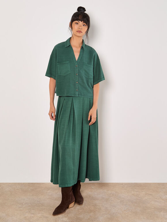 Open Collar Cropped Shirt, Green, large
