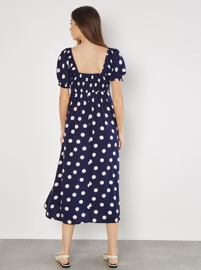 Polka Dot Bow Detail Midi Dress