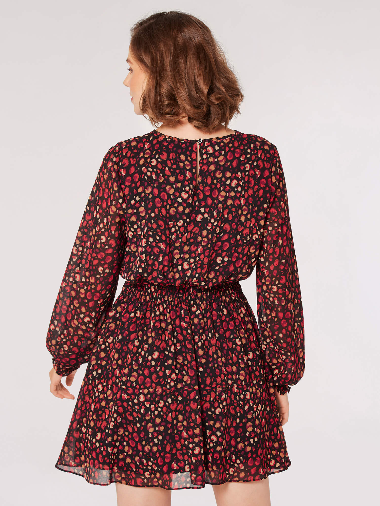 Animal Print Chiffon Mini Dress Apricot Clothing