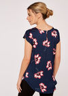 Large Flower Satin Tulip Top, Navy, large
