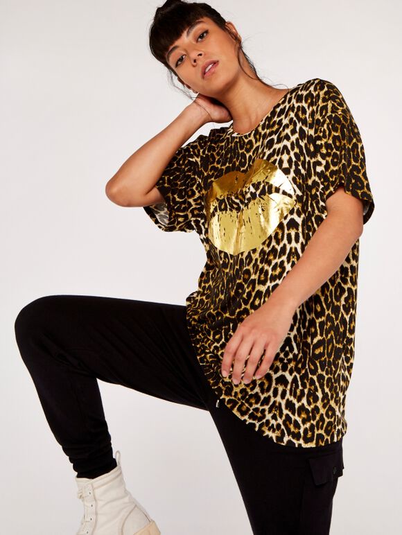 Cheetah Lips T-Shirt, Brown, large