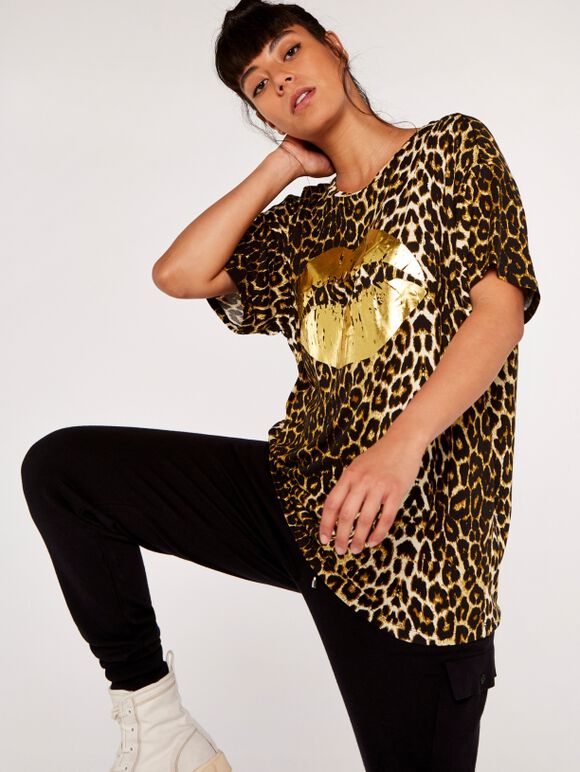 Cheetah Lips T-Shirt, Brown - Tan, large