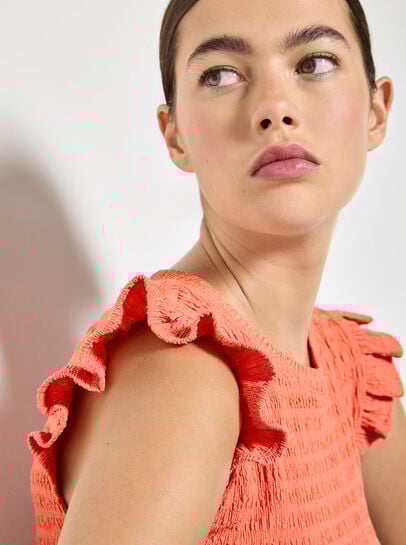 Textured Jersey Ruffle Sleeve T-Shirt