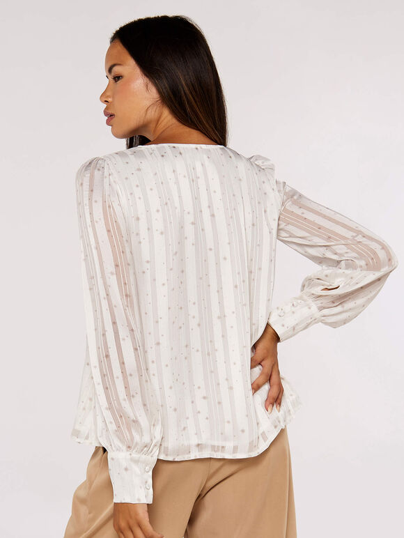 Self Stripe Shimmer Stars Blouse, Cream, large