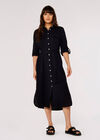 Tera Cotton Shirt Midi Dress, Black, large