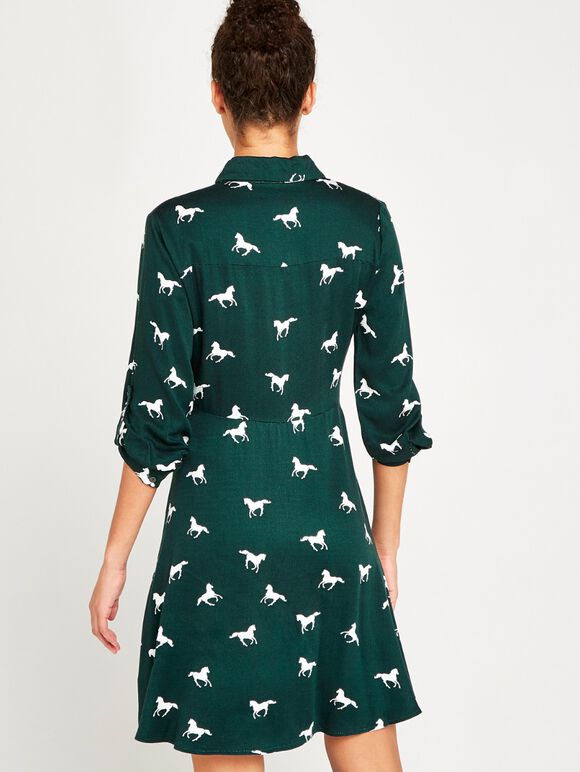 Horse Print Skater Dress, Green, large