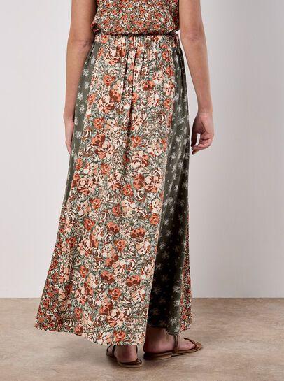 Floral Patchwork Print Midi Skirt