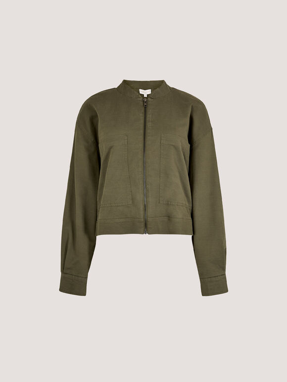 Lightweight Denim Bomber Jacket, Khaki, large