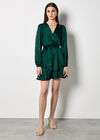 Sequin Spot Satin Wrap Mini Dress, Green, large
