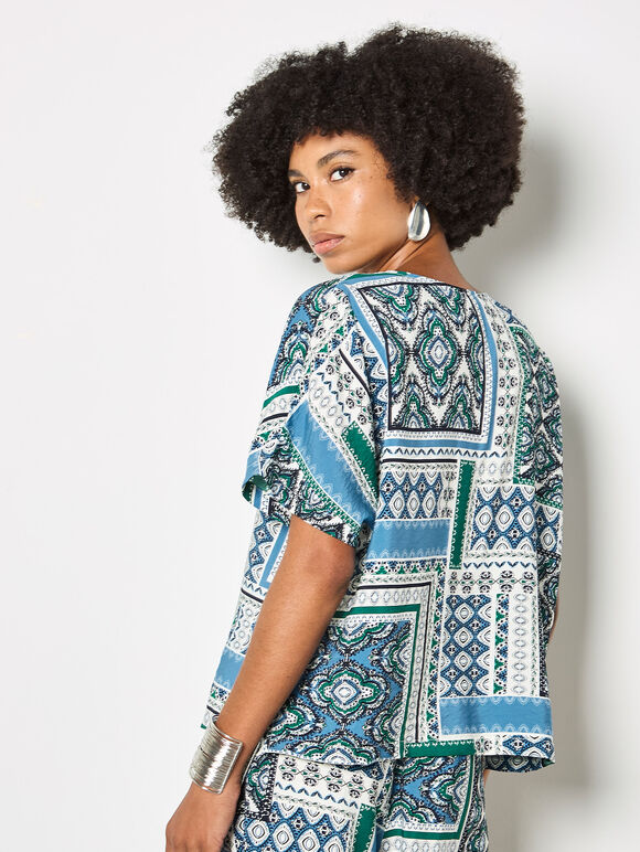 Folk Patchwork Blouse, Blue, large