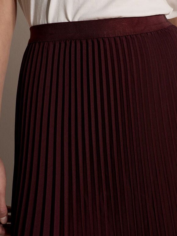 Ruffle Hem Pleated Maxi Skirt, Plum, large