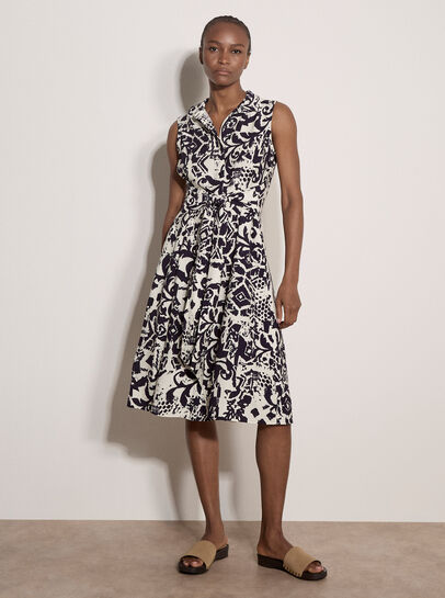 Abstract Tile Crepe Shirt Midi Dress