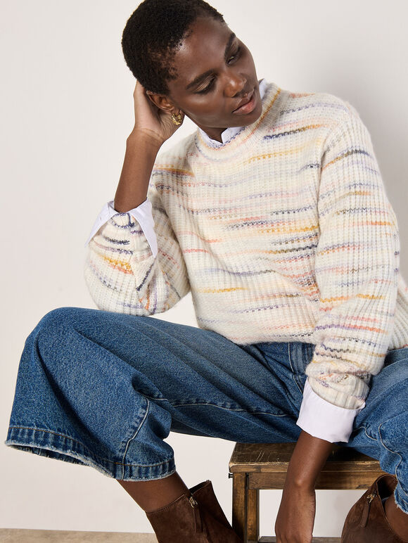 Chunky Knit Space Dye Jumper, Cream, large