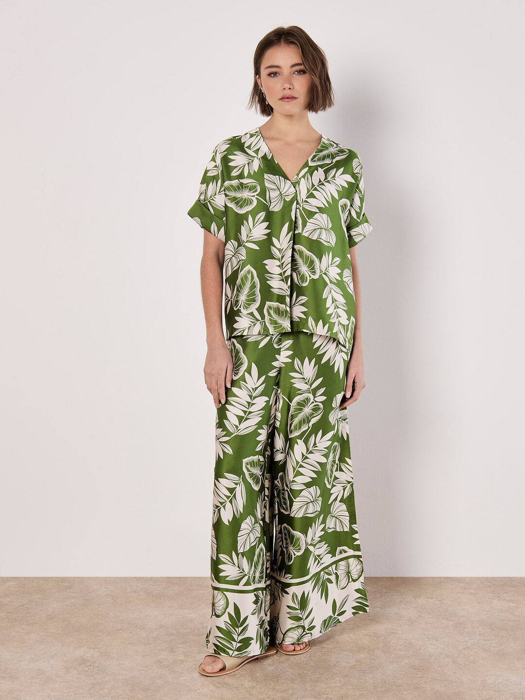 Palm Leaf V Neck Shirt and Trousers Co-Ord