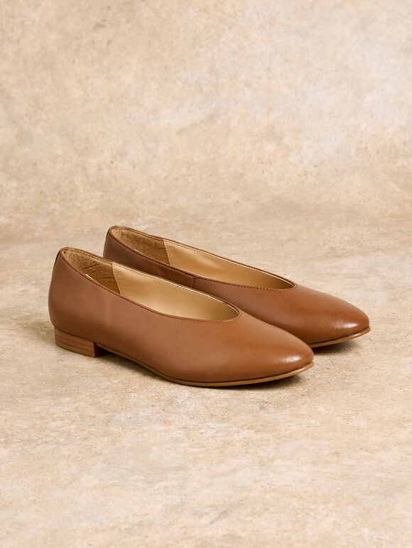 Leather Ballerina Flats, Brown, large