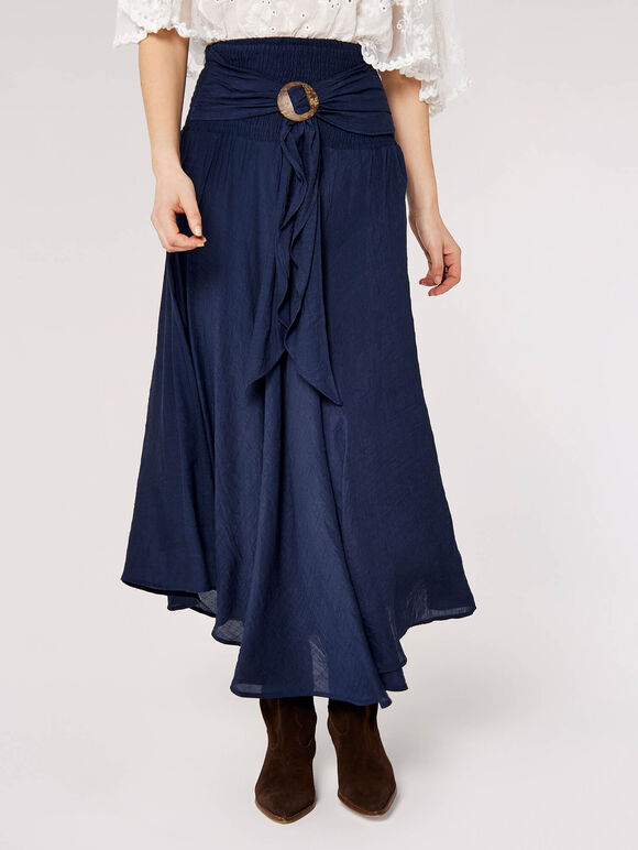 Shimmer Coconut Buckle Skirt, Navy, large