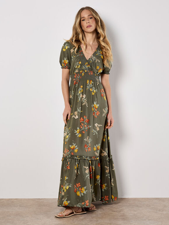 Watercolour Floral Maxi Dress, Khaki, large
