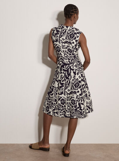 Abstract Tile Crepe Shirt Midi Dress