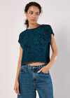 Mixed Animal Textured Cropped T-Shirt, Teal, large
