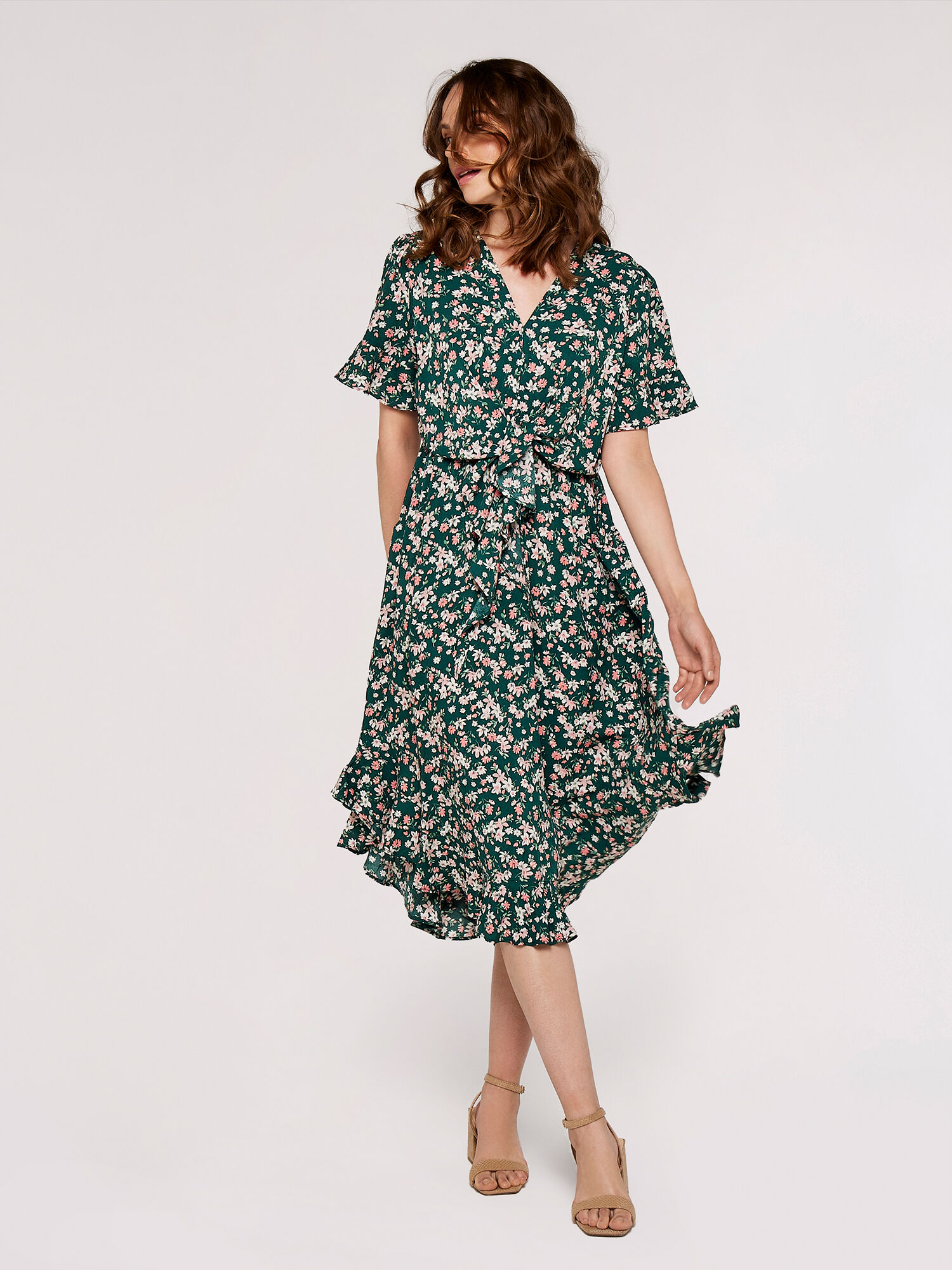 Floral Knot Midi Dress Apricot Clothing