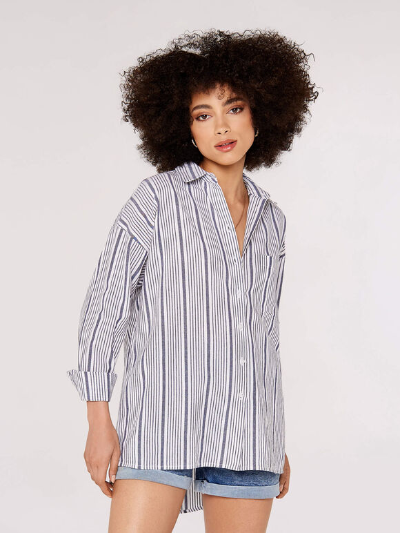 Striped Oversize Shirt, Cream, large