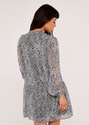 Ditsy Tie Neck Tiered Dress, Navy, large
