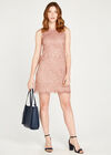 Applique Leaf Mesh Shift Dress, Pink, large