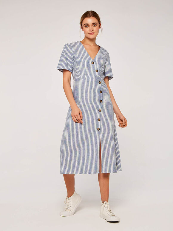 Stripe Asym Button Dress, Blue, large