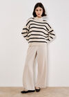 Oversized Stripe Fluffy Jumper, Stone, large