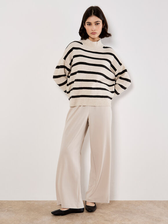 Oversized Stripe Fluffy Jumper, Stone, large