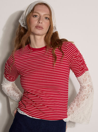 Ruched Sleeves Stripe Top