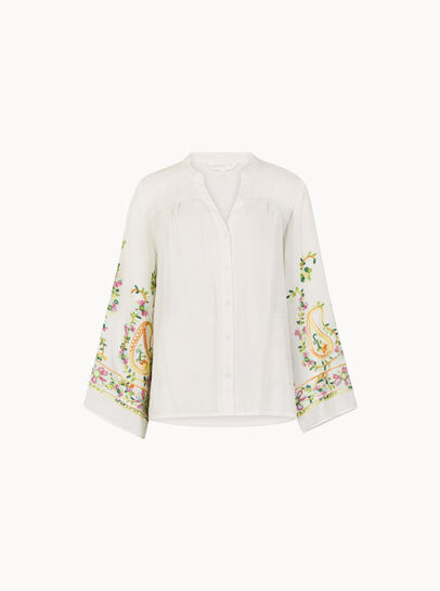 Paisley Embroidered Bell Sleeve Blouse