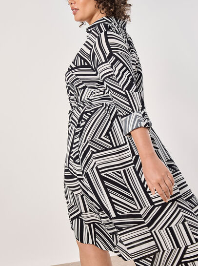 Curve Geo Lines Shirt Midi Dress