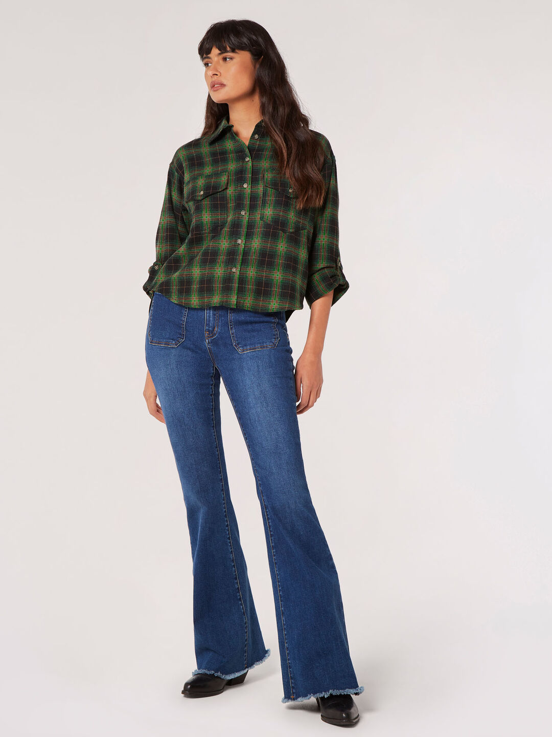 Image of Check Print Cropped Shirt