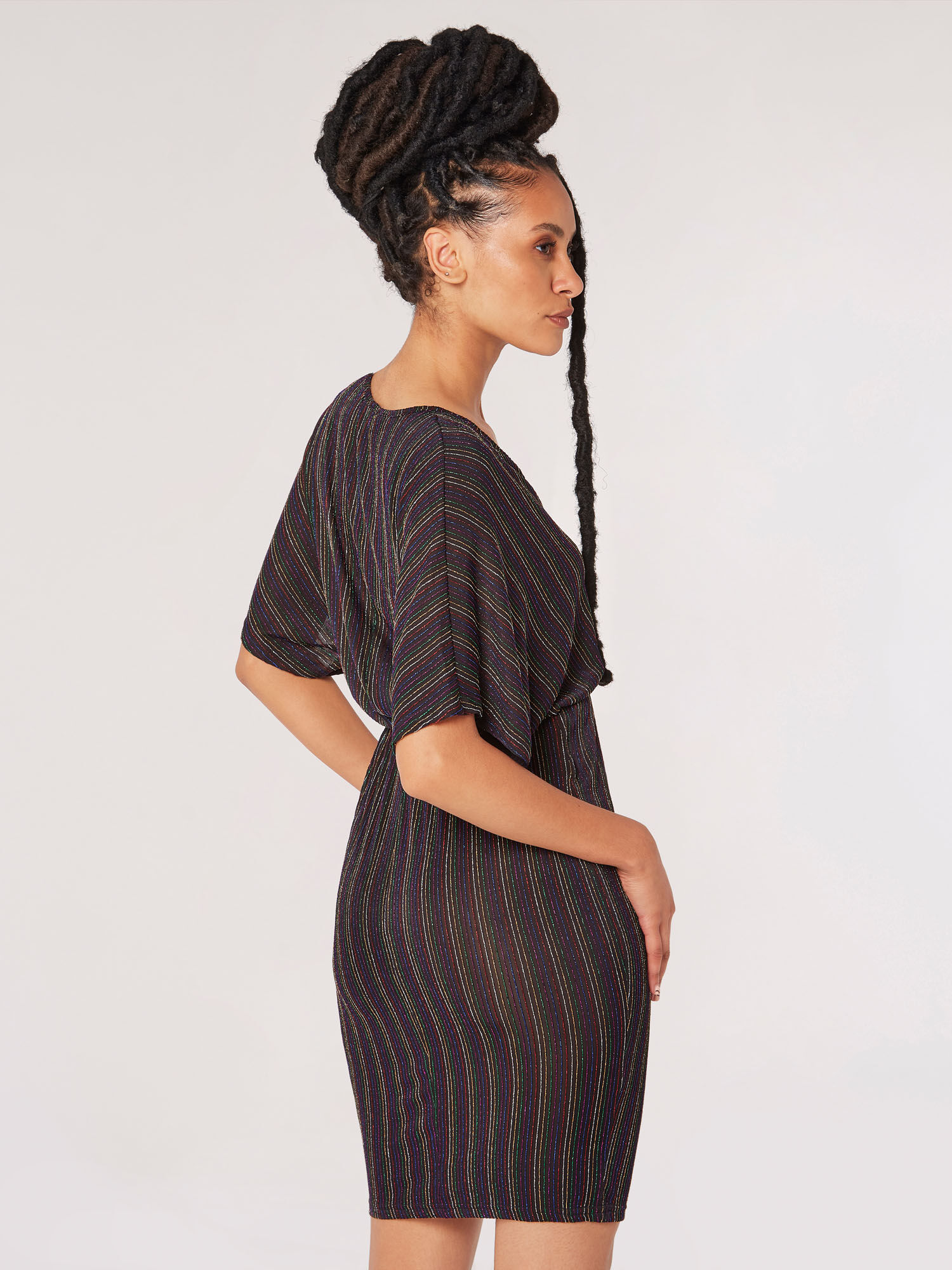 Sparkle Stripe Batwing Mini Dress Apricot Clothing