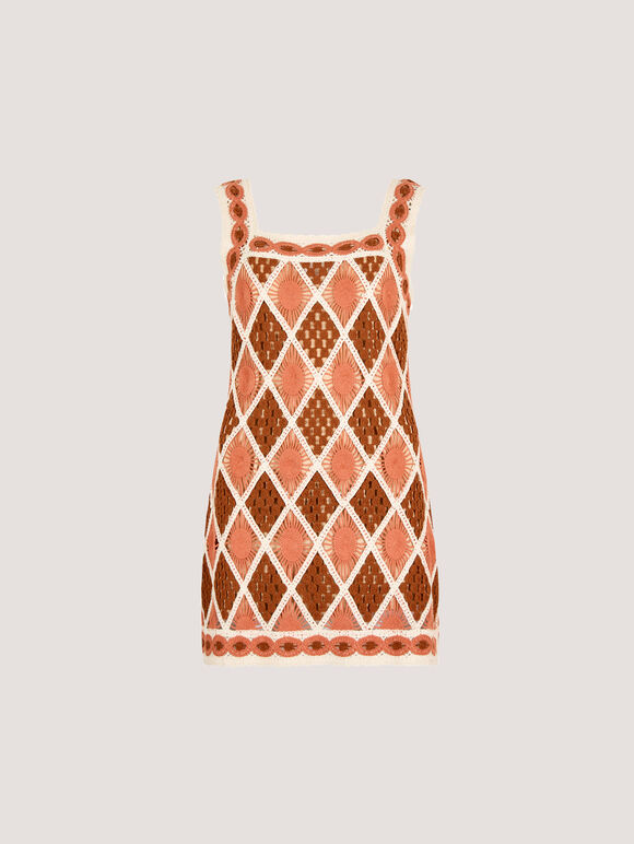Diamond Crochet Mini Dress, Coral, large
