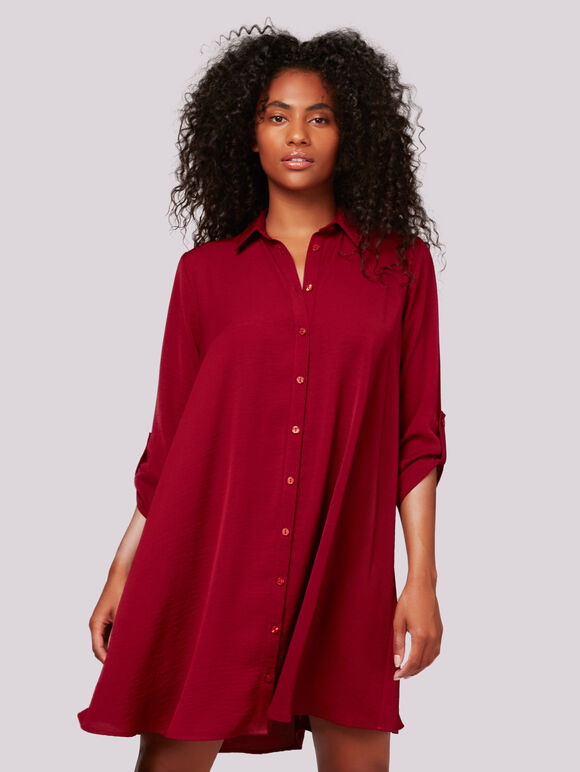 Shirt Swing Dress, Burgundy, large