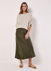 Satin Bias Midi Skirt, Khaki, large