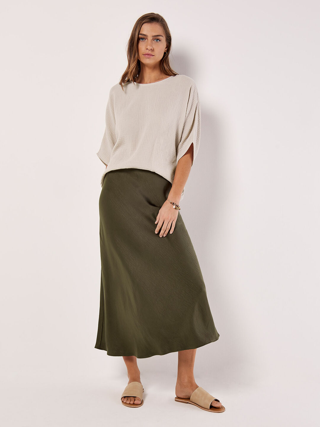 Image of Satin Bias Midi Skirt