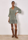Metallic Dobby Paisley Mini Dress, Khaki, large