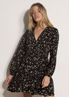 Floral Wrap Mini Dress, Black, large
