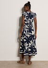 Floral Silhouette Tiered Midi Dress, Navy, large