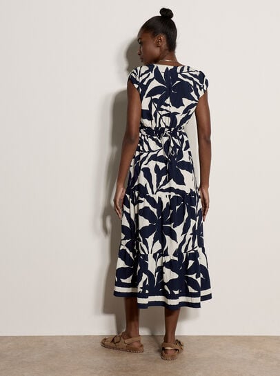 Floral Silhouette Tiered Midi Dress