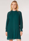 Plisse Chiffon Mini Dress, Green, large