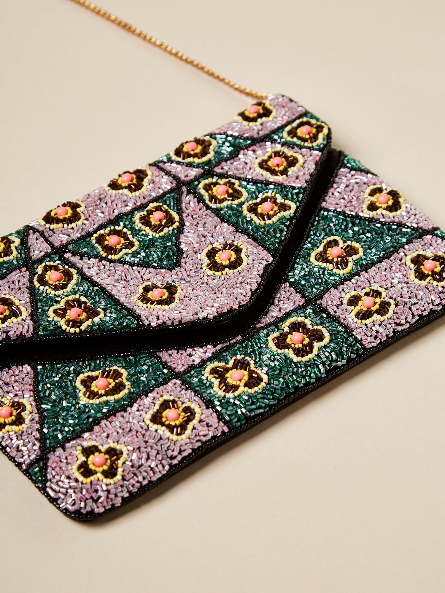 Floral Embellished Clutch Bag Apricot Clothing