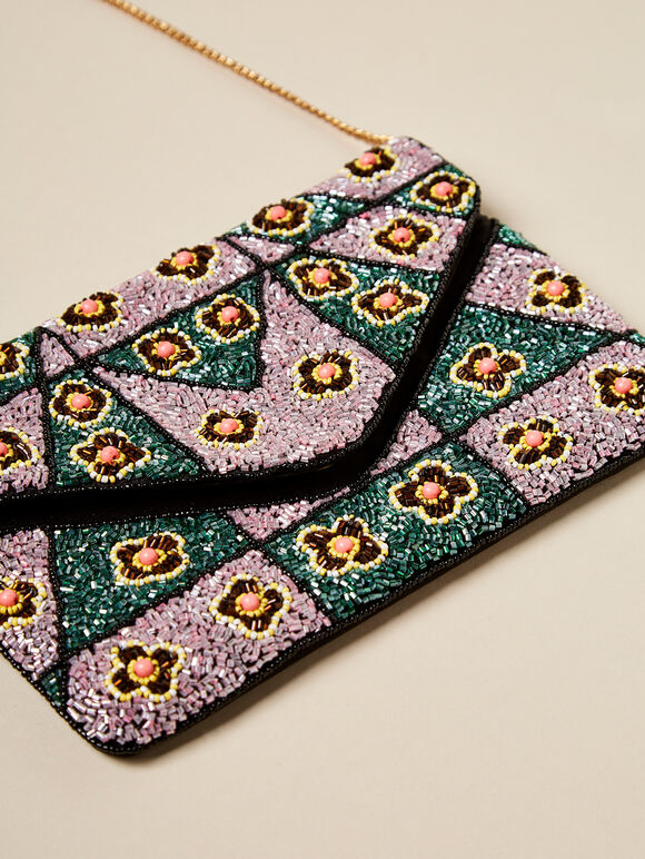 Floral Embellished Clutch Bag, Assorted, large