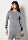Stripe Cuff Fit And Flare Knit Mini Dress, Grey, large
