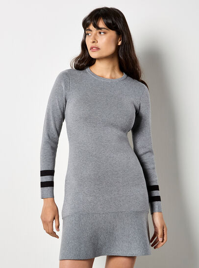 Stripe Cuff Fit And Flare Knit Mini Dress
