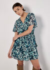 Blurred Floral Tiered Mini Dress, Blue, large
