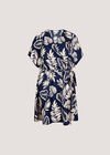 Tropical Leaf Print Satin Mini Dress, Navy, large